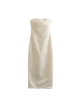 PB & ZA2022 есента и зимата нова дамска мода яка темперамент тънка коприна сатен консистенция на рокля 8342230