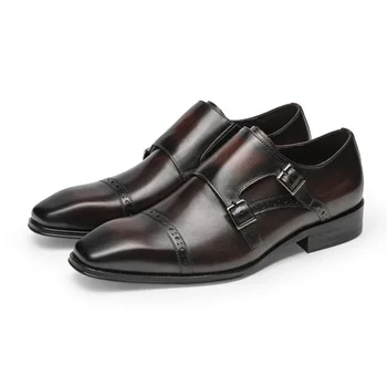 Брандираната Мъжки Официалната Обувки От Естествена Кожа, Черни на Модела обувки с Двоен Монашеским Каишка, Мъжки Дизайнерски Сватбени обувки-Oxfords, Мъжки Градска Обувки