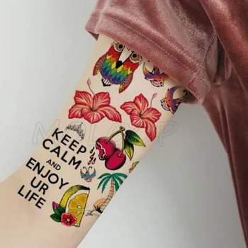 Бухал Цвете Плодове Кокосови Писмо Татуировки Етикети На Женското Тяло Талия Ръка Художествени Татуировки, Временни Татуировки Пеперуди За Момичета Розови Верига