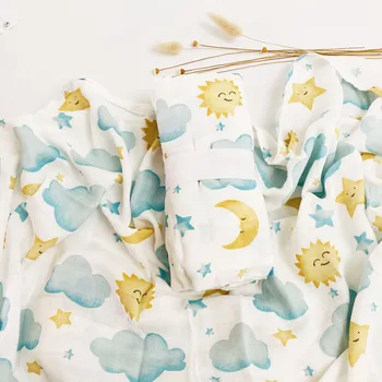 Двуслойни Бамбук + памук Звезди, луната и облаците Детско приключи муслиновое пеленание Новородени Одеяла