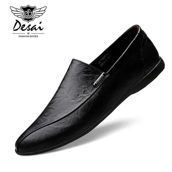 Мъжки Ежедневни Обувки от естествена кожа, Големи Размери 37-45, лоферы, Дизайнерски Обувки за Шофиране, Удобни Обувки на равна подметка, Ръчно изработени Обувки за Мъже