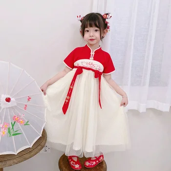 Нова детска пола Hanfu, детско парти за момичета, пролетта бебешка рокля Hanfu в китайски стил, детско рокля Hanfu