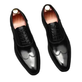 Нова мъжки обувки Genune От естествена кожа, Oxfords, сватбени модела обувки, Мъжки бизнес Офис работни обувки с остър пръсти дантела, Размерът на САЩ 11