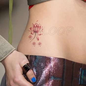 Татуировка Стикер водоустойчиви мастила розово цвете Лотос Китайски stlye Временно фалшиви Татуировки Прехвърляне на Вода флаш Татуировка дизайни за жени момичетата на детето