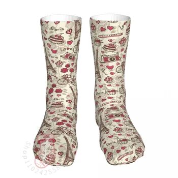 Чорапи-пликове от Айфеловата Кула, Мъжки и Дамски Модни Чорапи от Полиестер, Парижките Чорапи с Високо Качество, Чорапи за Цялата Година, Подарък